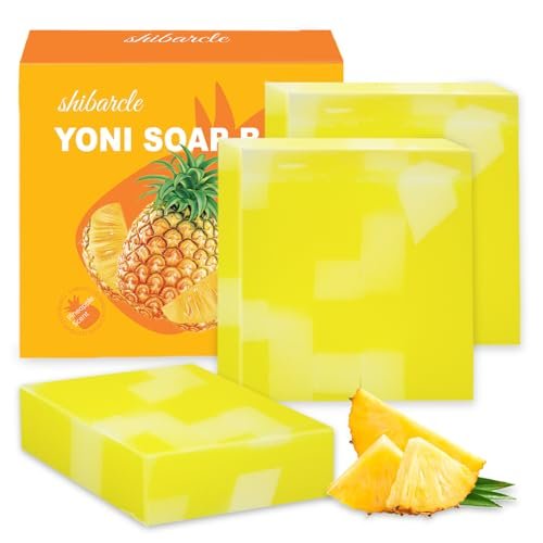 3 Stück Yoni Seife Bio, Yoni Bar Seife, Intimwaschmittel für Frauen pH-Balance, Natürliches Deodorant, Vaginales Körperbad, Ananas Handgemachte Damenseife