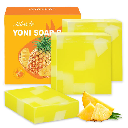 3 Stück Yoni Seife Bio, Yoni Bar Seife, Intimwaschmittel für Frauen pH-Balance, Natürliches Deodorant, Vaginales Körperbad, Ananas Handgemachte Damenseife
