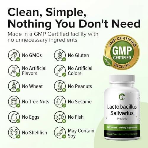 Lactobacillus Salivarius Probiotikum 240 Tabletten (4-Monats-Vorrat) – Erforschter Stamm LS97 – 3 Milliarden KBE – Unterstützung für Verdauungs- & Mundgesundheit – GMP-zertifiziert