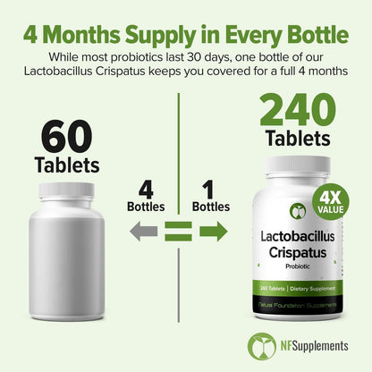 Lactobacillus Crispatus Probiotikum 240 Tabletten (4-Monats-Vorrat) – Erforschter Stamm LCR86 – 3 Milliarden KBE – Unterstützung für Verdauung & Vaginalgesundheit – GMP-zertifiziert