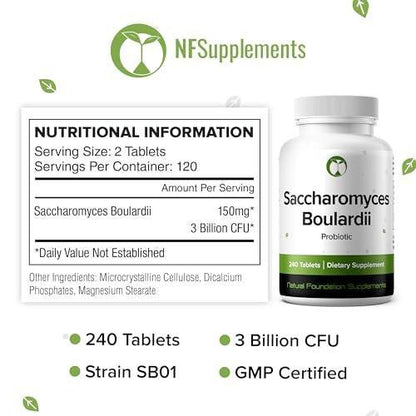Saccharomyces Boulardii Probiotikum 240 Tabletten (4-Monats-Vorrat) – Erforschter Stamm SB01 – 3 Milliarden KBE – Verdauungsgesundheit & Darmunterstützung – GMP-zertifiziert