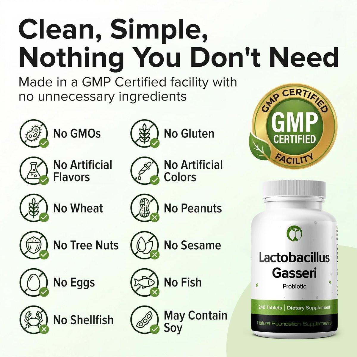 Lactobacillus Gasseri Probiotikum 240 Tabletten (4-Monats-Vorrat) – Erforschter Stamm LG08 – 3 Milliarden KBE – Verdauungsgesundheit & Antioxidative Unterstützung – GMP-zertifiziert