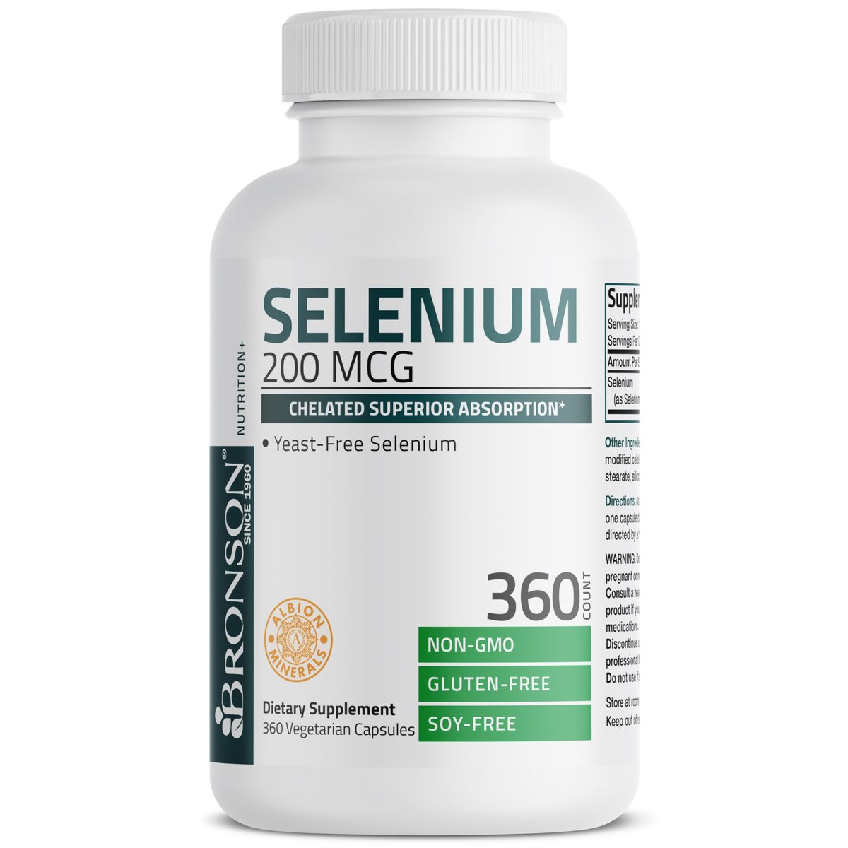 Bronson Selen 200 mcg – Hefefreier chelatierter Aminosäurekomplex - Essentielles Spurenelement mit hervorragender Absorption, 360 Kapseln