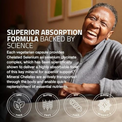 Bronson Selen 200 mcg – Hefefreier chelatierter Aminosäurekomplex - Essentielles Spurenelement mit hervorragender Absorption, 360 Kapseln