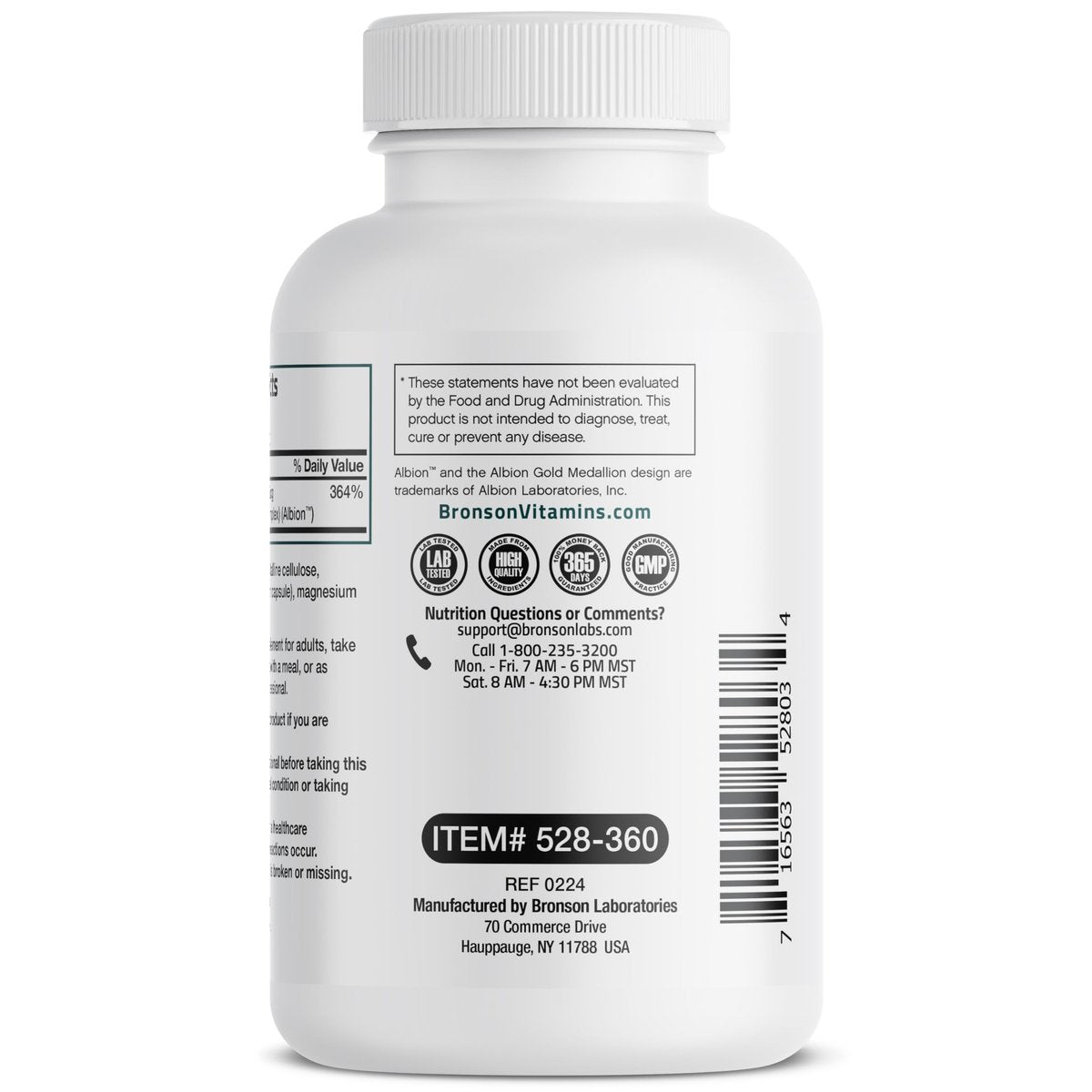 Bronson Selen 200 mcg – Hefefreier chelatierter Aminosäurekomplex - Essentielles Spurenelement mit hervorragender Absorption, 360 Kapseln