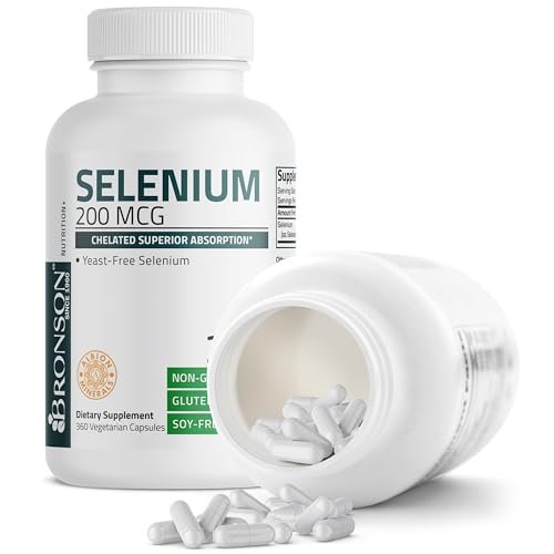 Bronson Selen 200 mcg – Hefefreier chelatierter Aminosäurekomplex - Essentielles Spurenelement mit hervorragender Absorption, 360 Kapseln