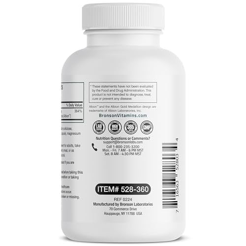 Bronson Selen 200 mcg – Hefefreier chelatierter Aminosäurekomplex - Essentielles Spurenelement mit hervorragender Absorption, 360 Kapseln