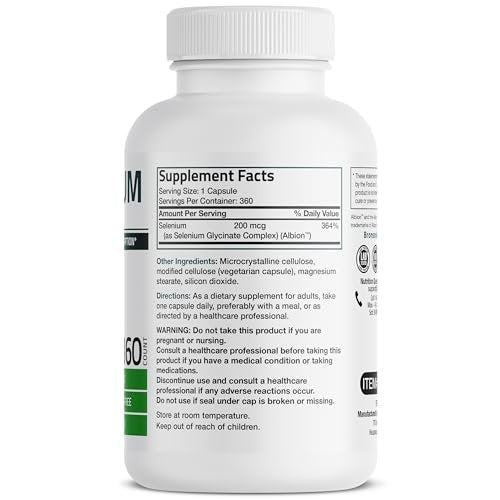Bronson Selen 200 mcg – Hefefreier chelatierter Aminosäurekomplex - Essentielles Spurenelement mit hervorragender Absorption, 360 Kapseln