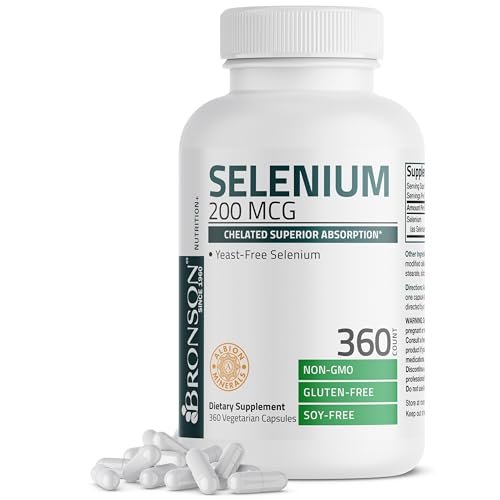 Bronson Selen 200 mcg – Hefefreier chelatierter Aminosäurekomplex - Essentielles Spurenelement mit hervorragender Absorption, 360 Kapseln