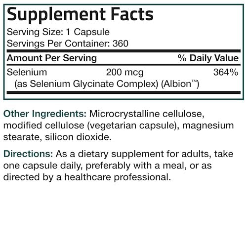 Bronson Selen 200 mcg – Hefefreier chelatierter Aminosäurekomplex - Essentielles Spurenelement mit hervorragender Absorption, 360 Kapseln