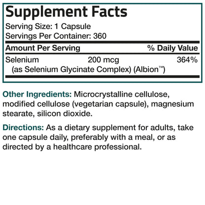 Bronson Selen 200 mcg – Hefefreier chelatierter Aminosäurekomplex - Essentielles Spurenelement mit hervorragender Absorption, 360 Kapseln