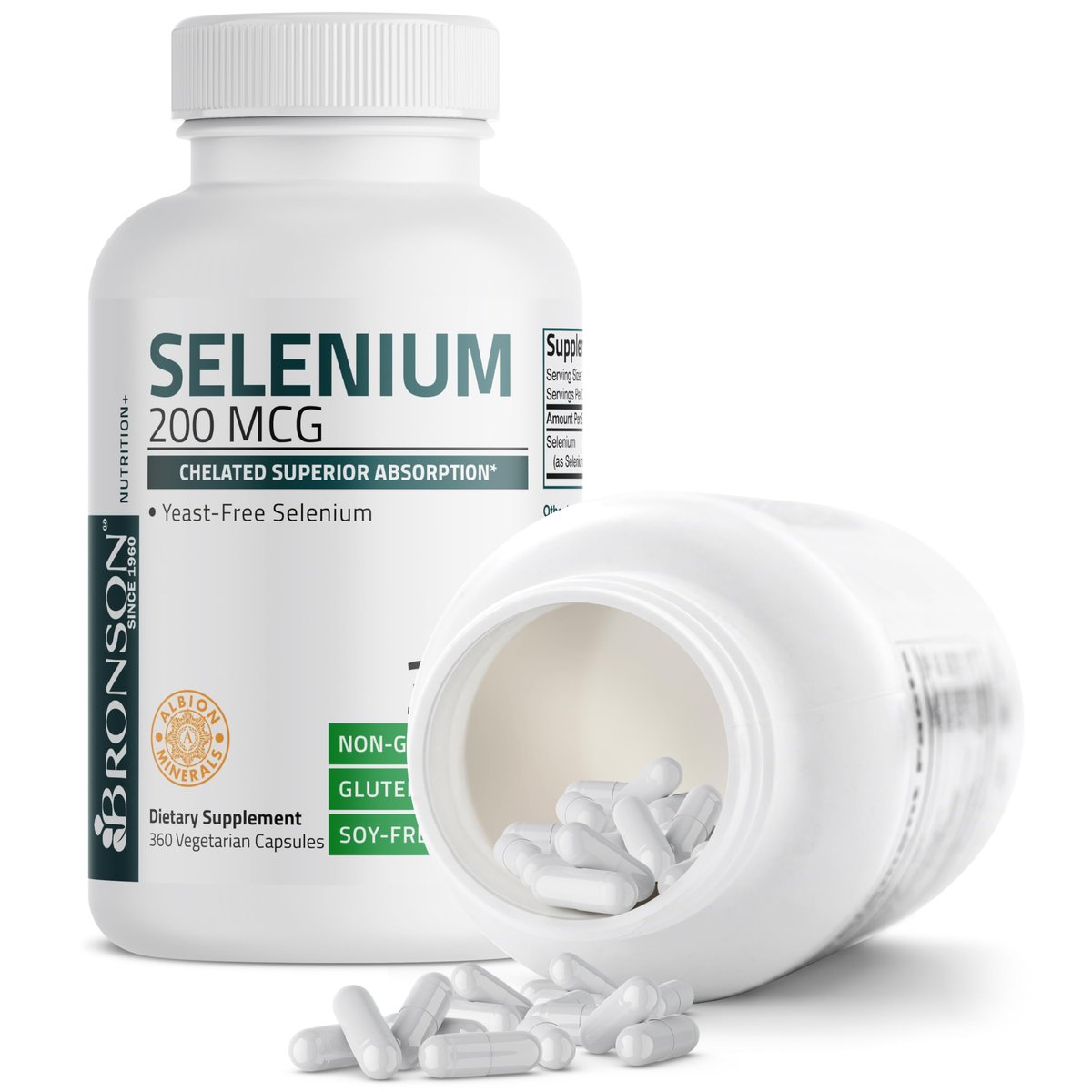 Bronson Selen 200 mcg – Hefefreier chelatierter Aminosäurekomplex - Essentielles Spurenelement mit hervorragender Absorption, 360 Kapseln