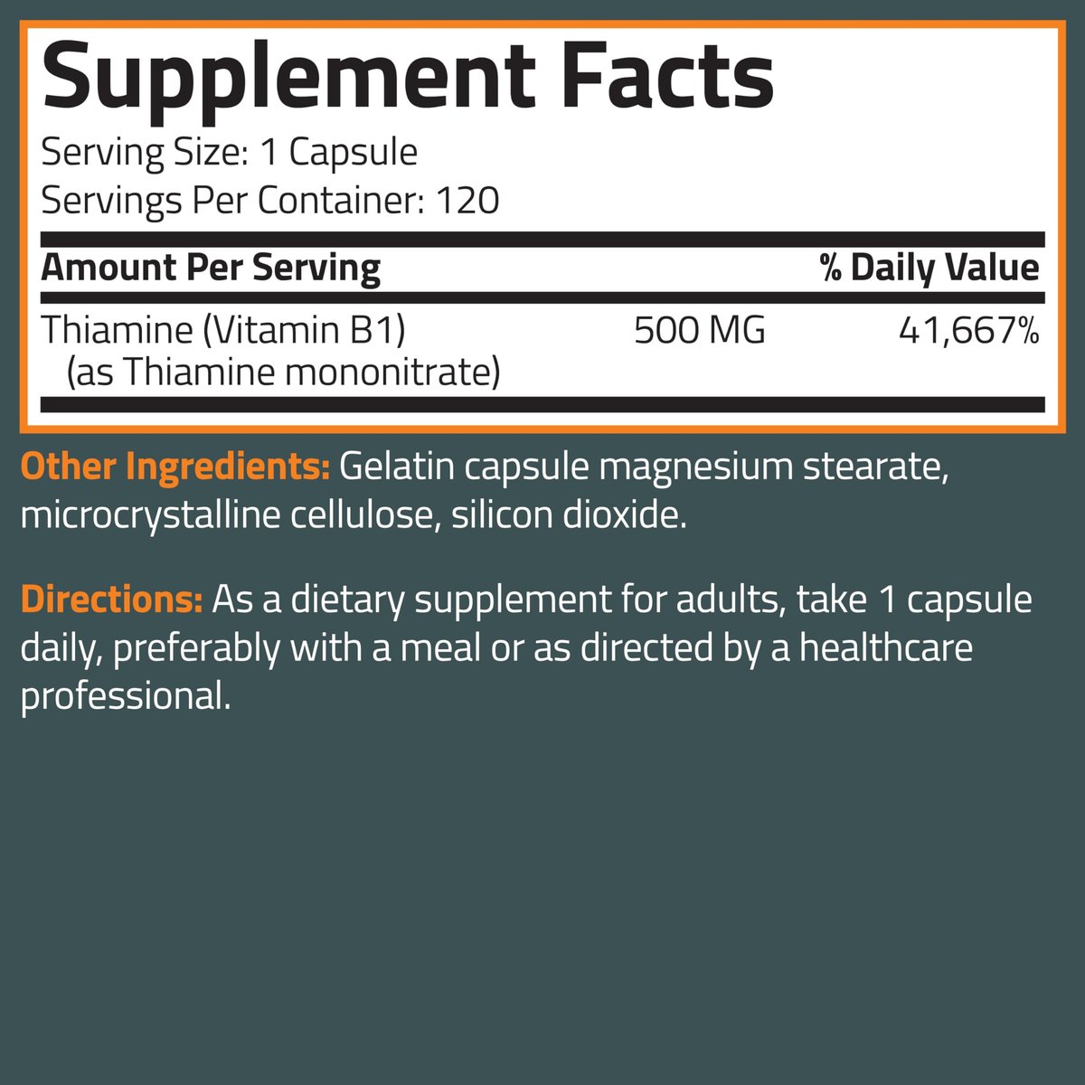 Bronson Vitamin B1 Extra Strength 500 mg – Hochdosiertes Thiamin, Non-GMO, 120 Kapseln
