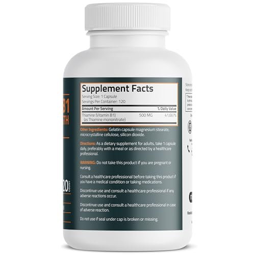 Bronson Vitamin B1 Extra Strength 500 mg – Hochdosiertes Thiamin, Non-GMO, 120 Kapseln
