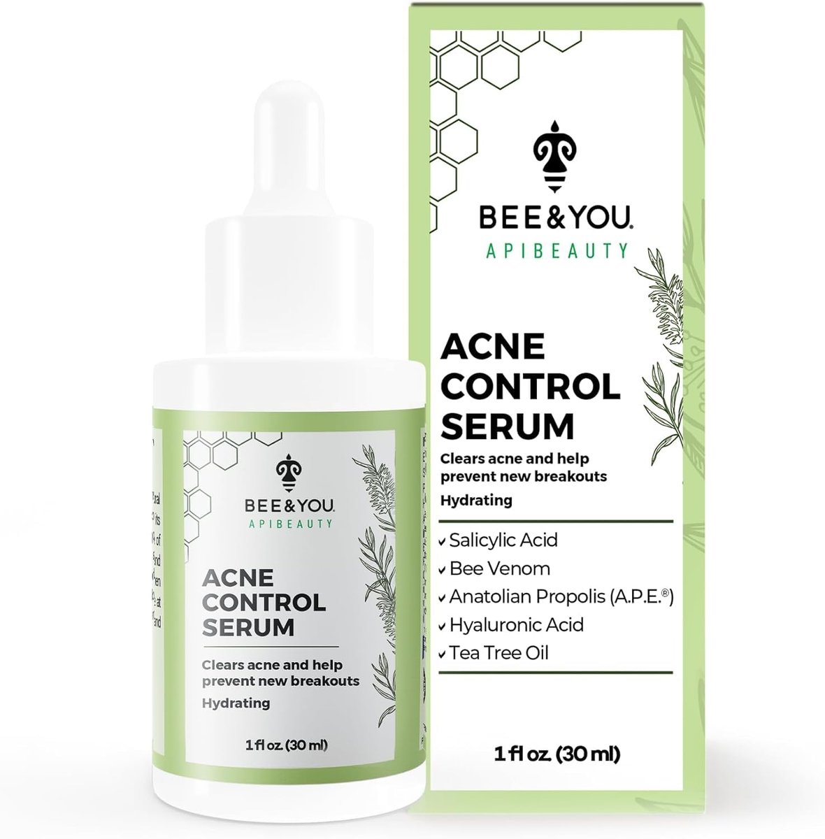 BEE and YOU Akne Behandlung mit Salicylsäure, Bienengift und 100% natürlichem Propolis-Extrakt – Akne Serum für Gesicht und Körper zur Kontrolle und Beseitigung von Ausbrüchen | 30 ml
