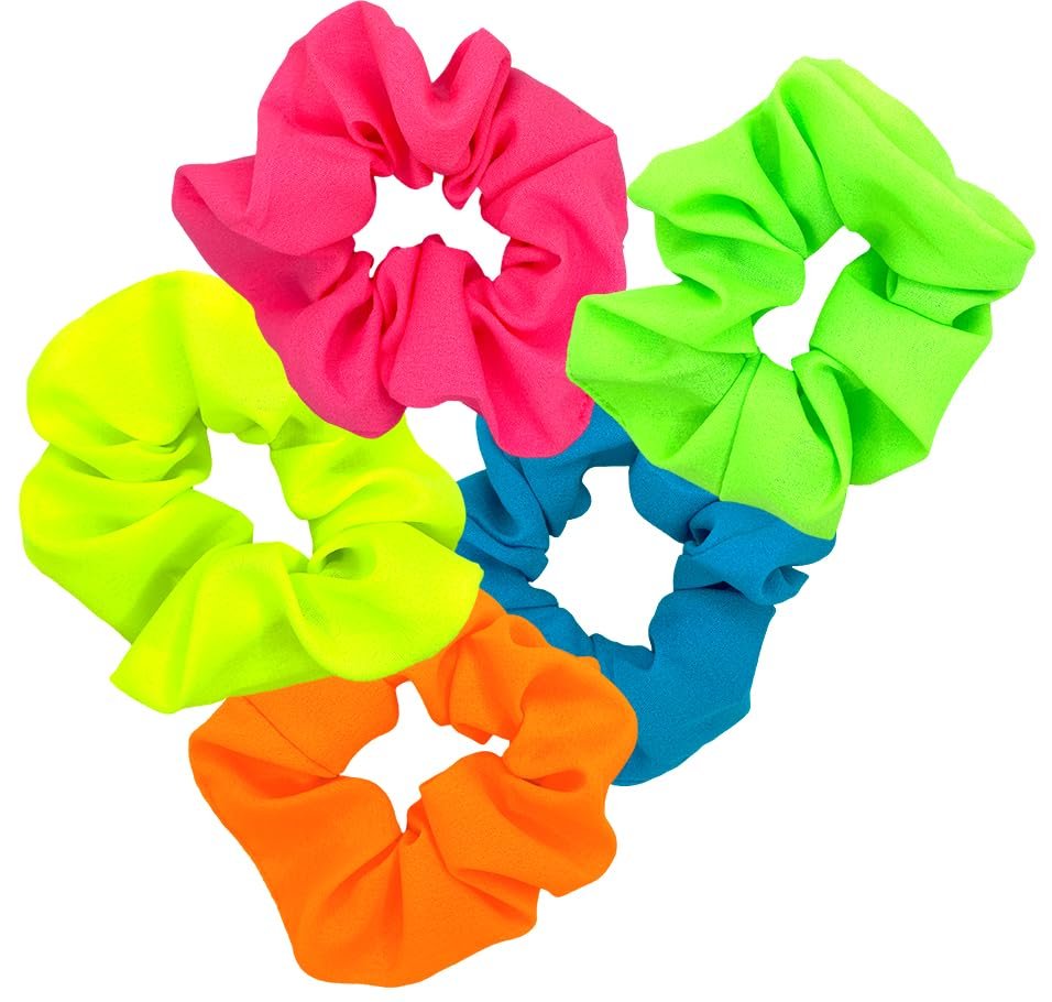 Neon Scrunchies für Haare 80er – 5er-Pack Neon-Haargummis für Party, Workout & 80er-Jahre-Kostüme
