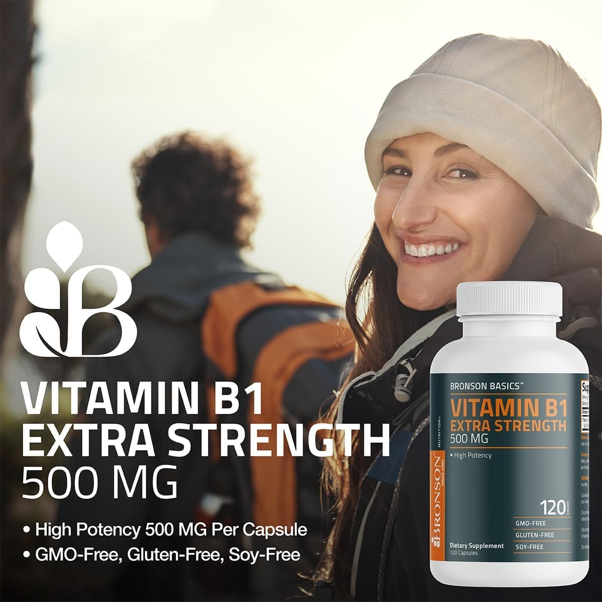 Bronson Vitamin B1 Extra Strength 500 mg – Hochdosiertes Thiamin, Nicht-GVO, 60 Kapseln