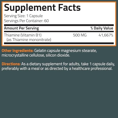 Bronson Vitamin B1 Extra Strength 500 mg – Hochdosiertes Thiamin, Non-GMO, 120 Kapseln