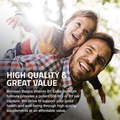 Bronson Vitamin B1 Extra Strength 500 mg – Hochdosiertes Thiamin, Nicht-GVO, 60 Kapseln