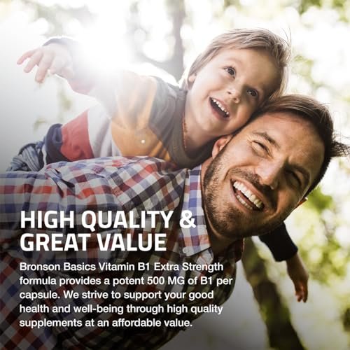 Bronson Vitamin B1 Extra Strength 500 mg – Hochdosiertes Thiamin, Nicht-GVO, 60 Kapseln
