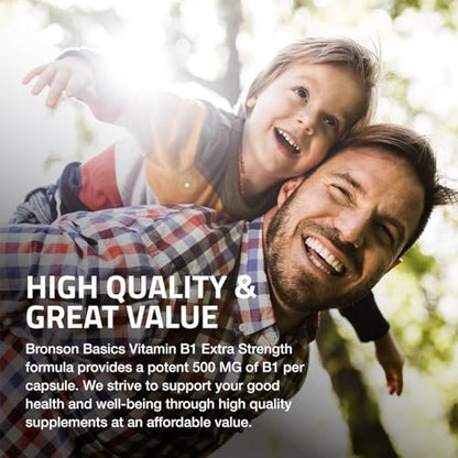 Bronson Vitamin B1 Extra Strength 500 mg – Hochdosiertes Thiamin, Nicht-GVO, 60 Kapseln