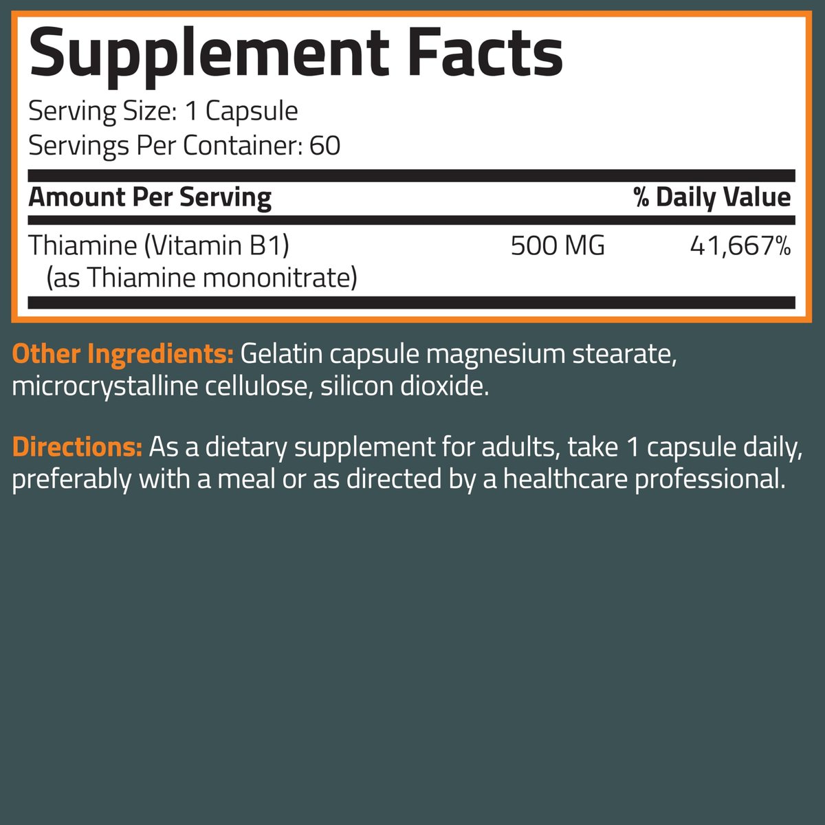 Bronson Vitamin B1 Extra Strength 500 mg – Hochdosiertes Thiamin, Nicht-GVO, 60 Kapseln