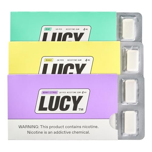 LUCY Nikotinkaugummi 4mg, 30 Stück [Probegröße] – Diskret, für unterwegs | Enthält Beerencitrus, Mango und Minze