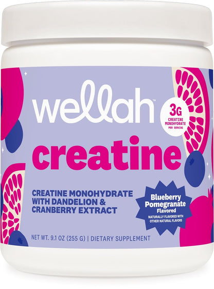 Wellah Creatin für Frauen – Creatin-Monohydrat mit Löwenzahn & Cranberry-Extrakt (50 Portionen, Blaubeere-Granatapfel)