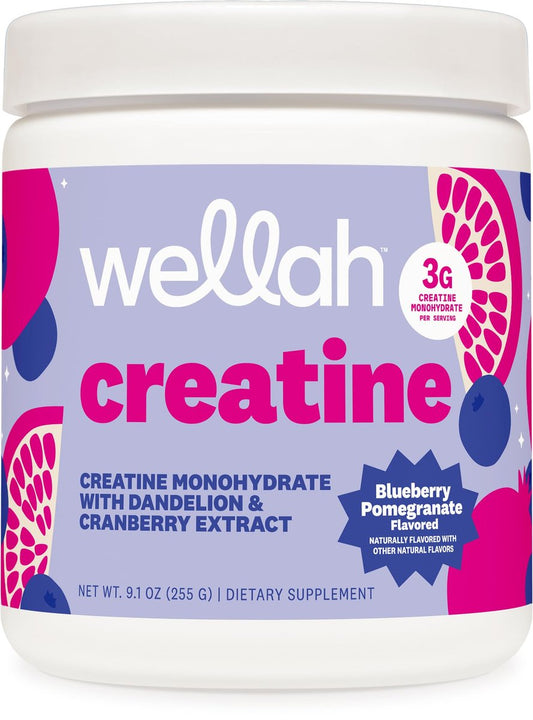 Wellah Creatin für Frauen – Creatin-Monohydrat mit Löwenzahn & Cranberry-Extrakt (50 Portionen, Blaubeere-Granatapfel)