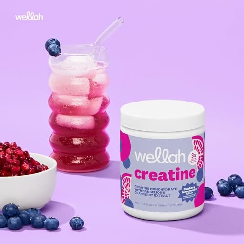 Wellah Creatin für Frauen – Creatin-Monohydrat mit Löwenzahn & Cranberry-Extrakt (50 Portionen, Blaubeere-Granatapfel)