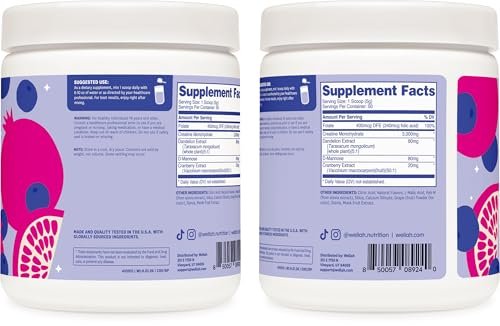 Wellah Creatin für Frauen – Creatin-Monohydrat mit Löwenzahn & Cranberry-Extrakt (50 Portionen, Blaubeere-Granatapfel)