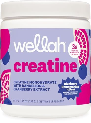 Wellah Creatin für Frauen – Creatin-Monohydrat mit Löwenzahn & Cranberry-Extrakt (50 Portionen, Blaubeere-Granatapfel)