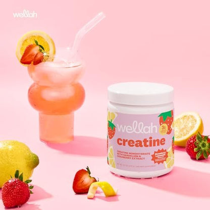 Wellah Creatin für Frauen – Creatin-Monohydrat mit Löwenzahn & Cranberry-Extrakt (50 Portionen, Erdbeer-Zitronen-Limonade)