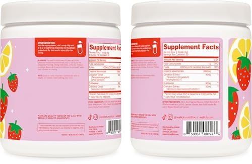 Wellah Creatin für Frauen – Creatin-Monohydrat mit Löwenzahn & Cranberry-Extrakt (50 Portionen, Erdbeer-Zitronen-Limonade)