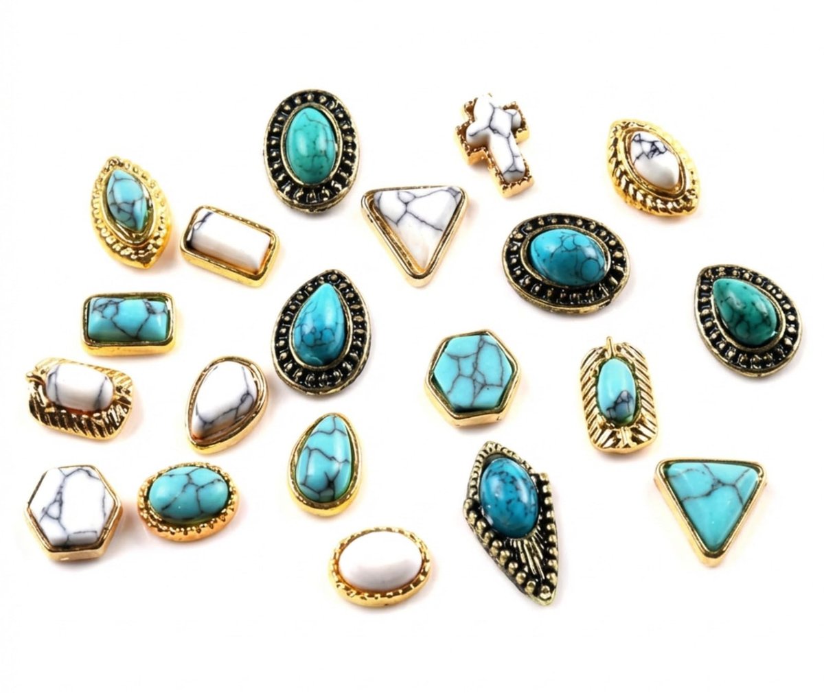 SIXAOAZZ 50 Stück Türkisfarbene Nagel-Anhänger 3D Nagelkunst-Zubehör, Retro Nagel-Anhänger im Western-Stil für Nagel-DIY, Klein, Blau