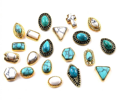 SIXAOAZZ 50 Stück Türkisfarbene Nagel-Anhänger 3D Nagelkunst-Zubehör, Retro Nagel-Anhänger im Western-Stil für Nagel-DIY, Klein, Blau