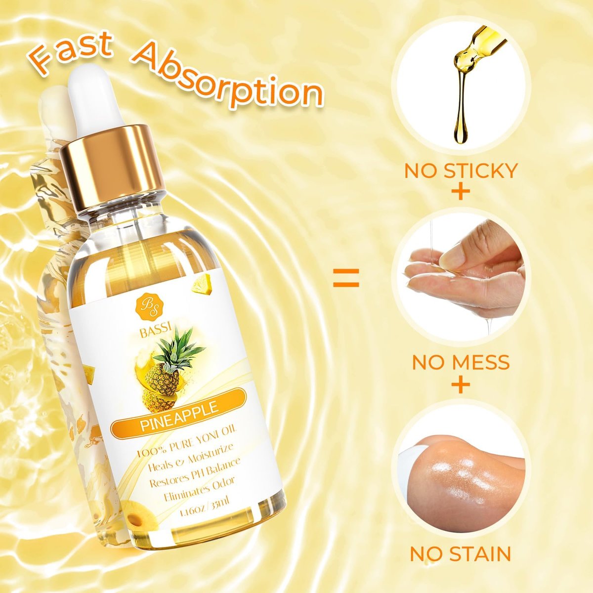 3er Pack Yoni-Öl für Frauen – Femininpflegeöl – Allnatürliche vaginale essentielle Öle, reduziert Geruch, stellt pH-Gleichgewicht und Feuchtigkeit wieder her, 1 fl oz/Stk Erdbeere Ananas Pfirsich Duft