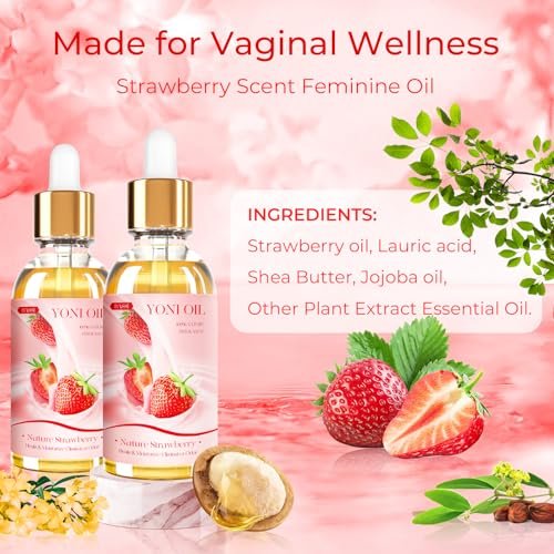 3er Pack Yoni-Öl für Frauen – Femininpflegeöl – Allnatürliche vaginale essentielle Öle, reduziert Geruch, stellt pH-Gleichgewicht und Feuchtigkeit wieder her, 1 fl oz/Stk Erdbeere Ananas Pfirsich Duft