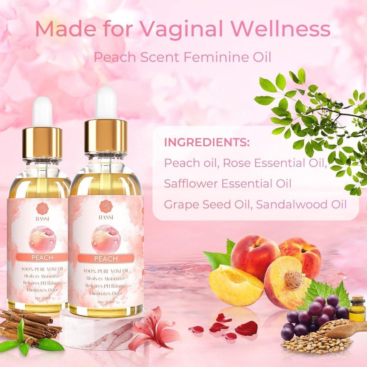 3er Pack Yoni-Öl für Frauen – Femininpflegeöl – Allnatürliche vaginale essentielle Öle, reduziert Geruch, stellt pH-Gleichgewicht und Feuchtigkeit wieder her, 1 fl oz/Stk Erdbeere Ananas Pfirsich Duft