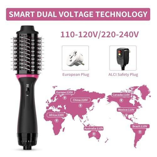 Dual-Voltage-Haartrocknerbürste für Europareisen: 120V-240V One Step Haartrockner und Styler, professionelle Föhnbürste mit Ionen-Technologie gegen Frizz