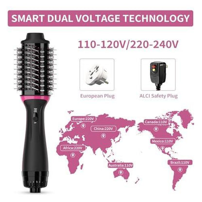 Dual-Voltage-Haartrocknerbürste für Europareisen: 120V-240V One Step Haartrockner und Styler, professionelle Föhnbürste mit Ionen-Technologie gegen Frizz