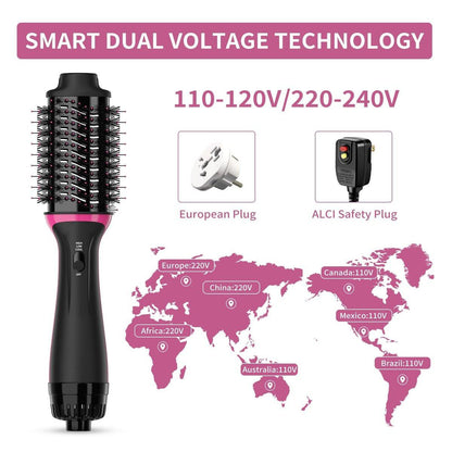 Dual-Voltage-Haartrocknerbürste für Europareisen: 120V-240V One Step Haartrockner und Styler, professionelle Föhnbürste mit Ionen-Technologie gegen Frizz