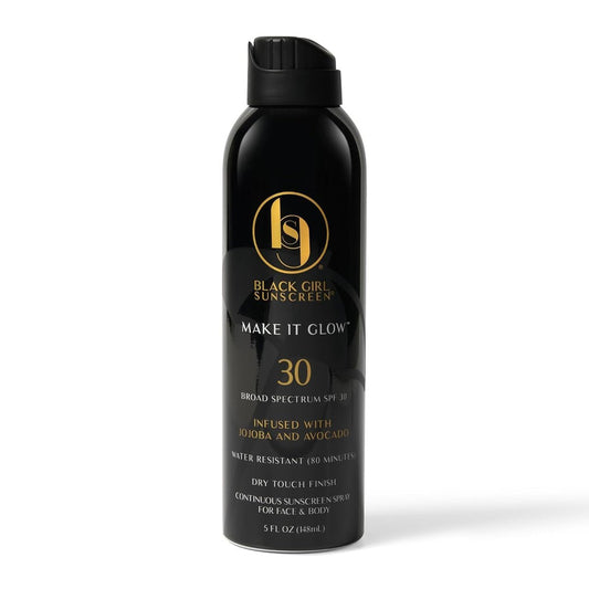 Black Girl Sunscreen Make it Glow Sunscreen Spray für Gesicht & Körper – SPF 30, wasserresistent 80 Minuten, ultrafein, ohne weißen Schimmer für melaninreiche Haut – 150 ml