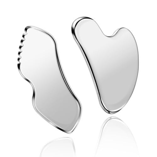 MoHern 2er-Set Edelstahl Gua Sha Werkzeug – Gesichts-Gua Sha Werkzeuge für die Kieferpartie, Gesichtsmassagegerät zur Reduzierung von Schwellungen, Hautpflege-Geschenk