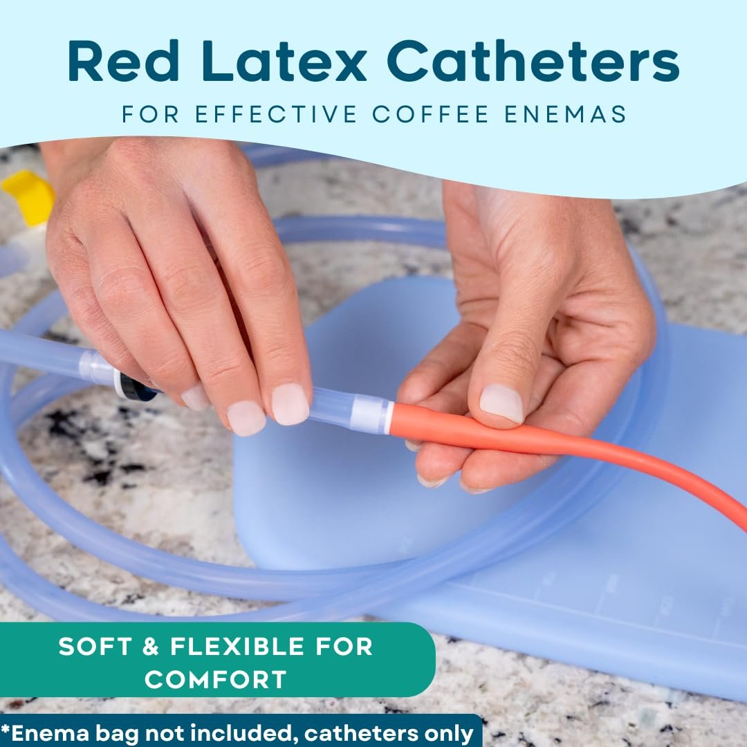PE Premium Einlauf Rot Latex Katheter 20FR mit Flexiblem Gummischlauch für Höhere Darmreinigung und Gerson Kaffee-Therapie. Inklusive Universal-Schlauchanschluss (5er Pack)