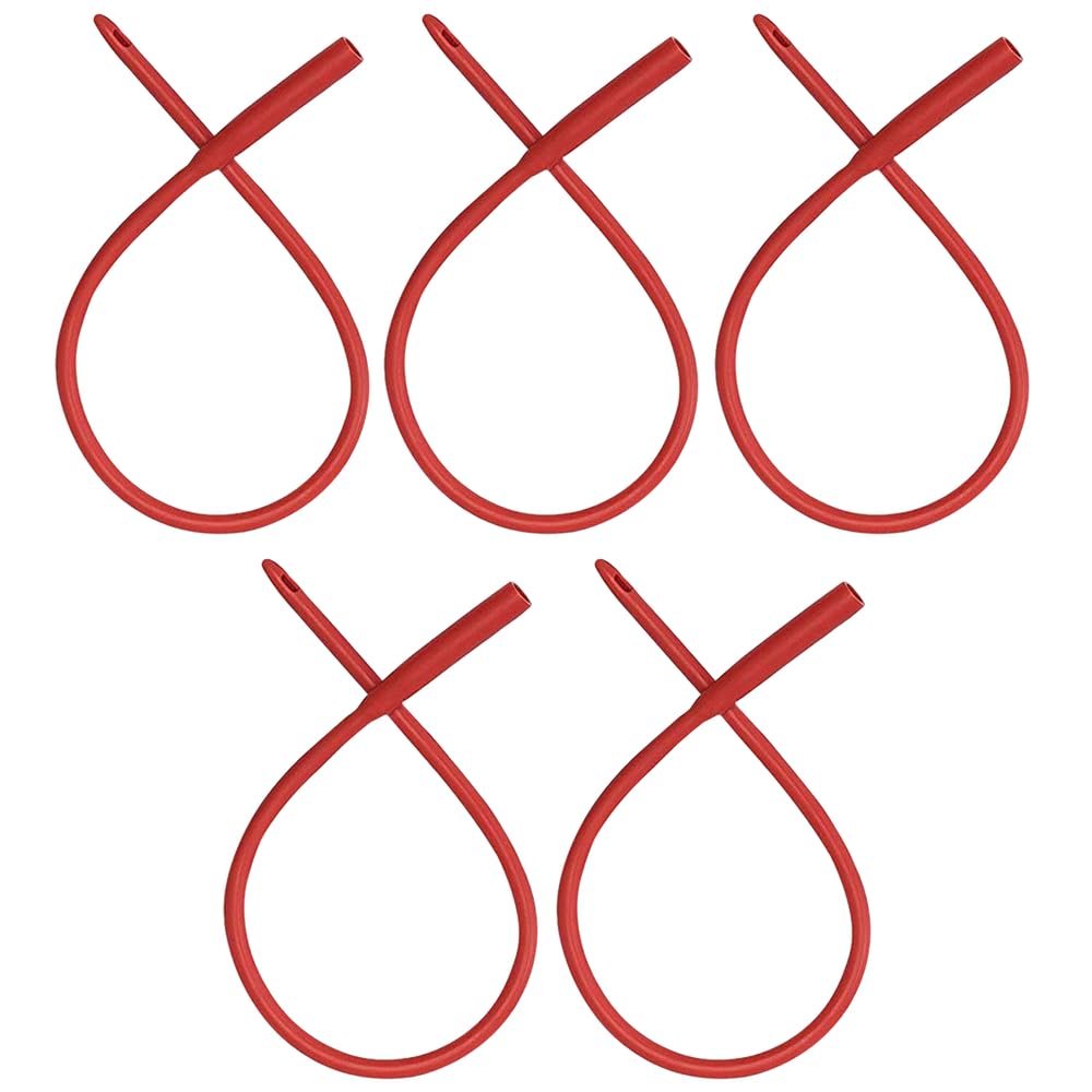 PE Premium Einlauf Rot Latex Katheter 20FR mit Flexiblem Gummischlauch für Höhere Darmreinigung und Gerson Kaffee-Therapie. Inklusive Universal-Schlauchanschluss (5er Pack)