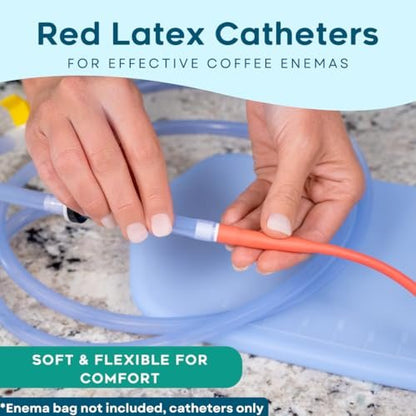 PE Premium Einlauf Rot Latex Katheter 20FR mit Flexiblem Gummischlauch für Höhere Darmreinigung und Gerson Kaffee-Therapie. Inklusive Universal-Schlauchanschluss (5er Pack)