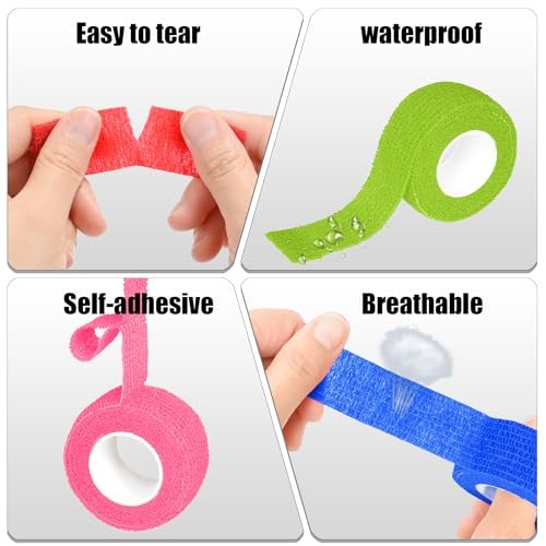 Twavang 6er-Pack 2,5 cm selbstklebende elastische Bandage – atmungsaktive Fixierbinde für Haustiere, Sport, Handgelenk, Knie, Knöchel (5 Yards pro Rolle, gemischte Farben)