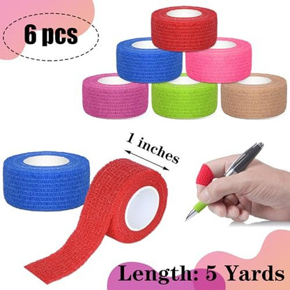 Twavang 6er-Pack 2,5 cm selbstklebende elastische Bandage – atmungsaktive Fixierbinde für Haustiere, Sport, Handgelenk, Knie, Knöchel (5 Yards pro Rolle, gemischte Farben)
