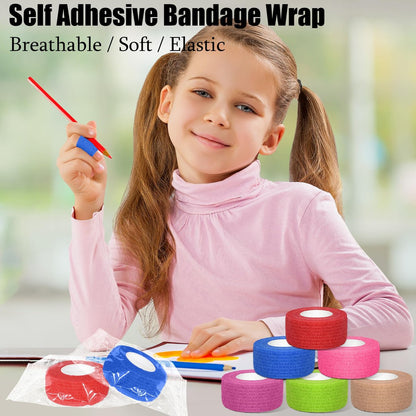 Twavang 6er-Pack 2,5 cm selbstklebende elastische Bandage – atmungsaktive Fixierbinde für Haustiere, Sport, Handgelenk, Knie, Knöchel (5 Yards pro Rolle, gemischte Farben)